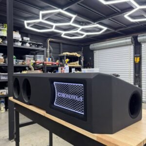 Quad 8-Inch GMC Truck Subwoofer Enclosure with RGB LED Honeycomb Grille Panel