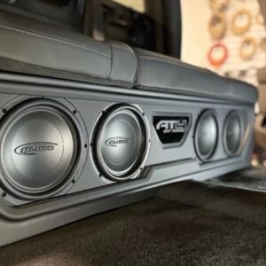 Under-Seat Enclosure Loaded with Four JL Audio 8W3v3 Subwoofers for 2019-2026 GMC Sierra and Chevy Silverado
